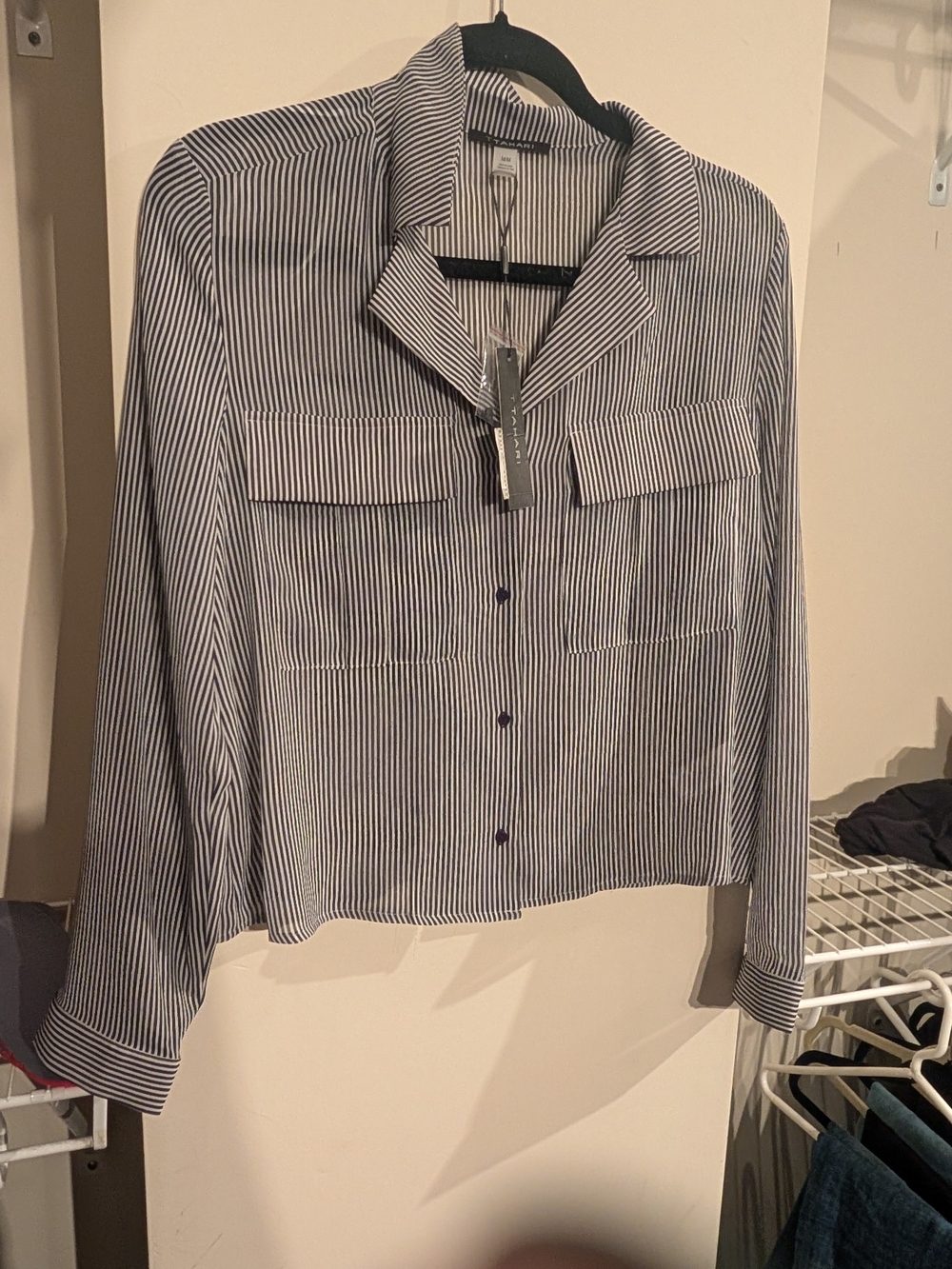 Striped Button-Up Shirt - Black and White